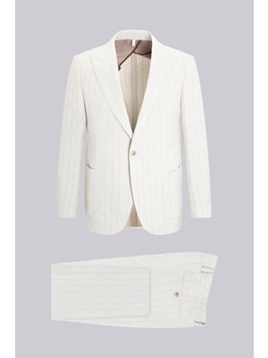 Hatemoğlu Keten Slim Fit Sivri Yaka Çizgili Keten Casual Takım Elbise