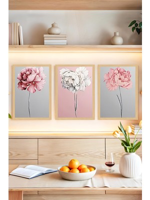 KutuTR 🌸 Zarif Pastel Çiçekler Temalı 3’lü Çerçeve Görünümlü Tablo Seti🌟 CRVS1120 30 x 40