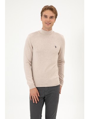 U.S. Polo Assn. Erkek Slim Fit Boğazlı Taş Melanj Basic Kazak 50313712-VR225