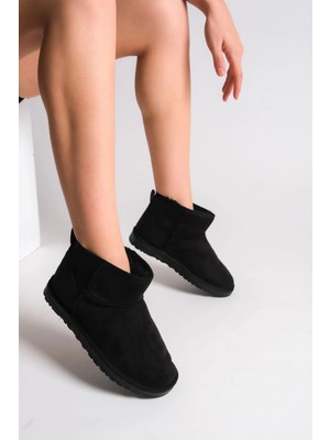 Tolzan Jolıe Bağcıksız Düz Taban Içi Kürklü Kısa Süet Kadın Bot St - Siyah