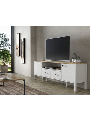Sakura Hunerika Elaren 2 Kapak 2 Çekmeceli Tv Ünitesi -Wood Beyaz-Minifiks Bağlantılı