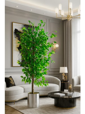 Kayra Flowers Yapay Benjamin Ağaç 180 cm Yoğun Yapraklı Lux Metal Saksı Dahil
