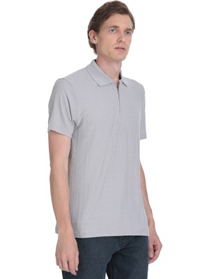 Hatemoğlu Gri Regular Fit Fermuarlı Polo Yaka Tişört