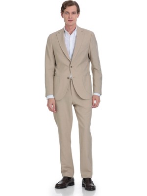 Hatemoğlu Vizon Slim Fit Mono Yaka Keten Takım Elbise
