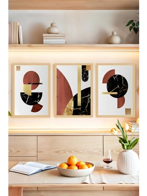 KutuTR 🌿 Bitkisel Modern Desenli 3'lü Çerçeve Görünümlü Tablo Seti🌟 CRVS1130 30 x 40