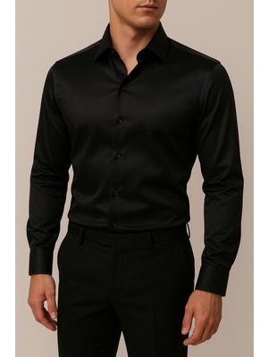 Cathecat Slim Fit Uzun Kollu Kolay Ütü Teri Emen Nefes Alan Doku Kravatlık Dört Mevsim Beyaz Erkek Gömlek