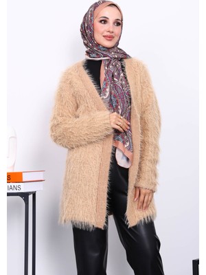 İmaj Butik Vizon Uzun Angora Yumoş Triko Hırka