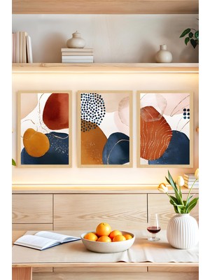 KutuTR 🔶 Geometrik ve Renkli Soyut Sanat Desenli 3’lü Tablo Seti – Çerçeve Görünümlü 🌟 CRVS1127 30 x 40