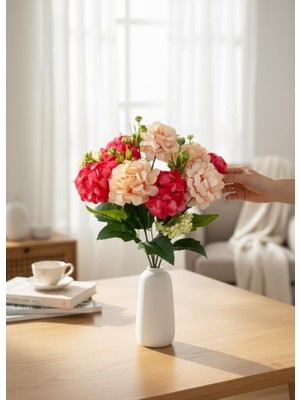 Nettenevime Yapay Çiçek Kartopu Krizantem Fuşya Pembe 5dallı 10TOPLU Demet 30CM