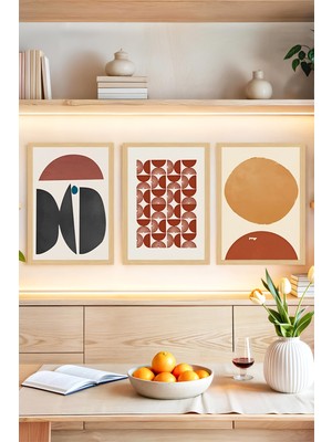KutuTR 🟥 Geometrik Desenlerle Modern Dokunuş: 3'lü Çerçeve Görünümlü Tablo Seti🌟 CRVS1135 30 x 40