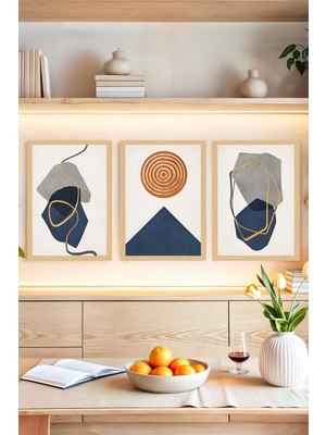 KutuTR 🖼️ Modern Minimal Geometrik Soyut 3'lü Çerçeve Görünümlü Tablo Seti🌟 CRVS1141 30 x 40