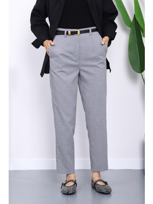 İmaj Butik Gri Kemerli Önü Pensli Havuç Kumaş Pantolon