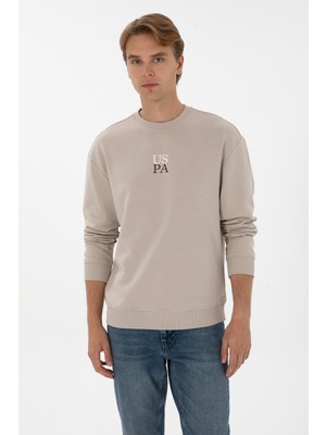 U.S. Polo Assn. Erkek Comfort Fit Bisiklet Yaka Taş Basic Sweatshirt 50313760-VR049