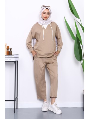İmaj Butik Vizon Kapşonlu Tunik Pantolonlu Takım