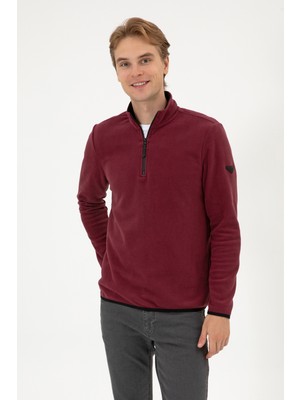 U.S. Polo Assn. Erkek Regular Fit Koyu Bordo Polar Yarım Fermuarlı Basic Sweatshirt 50313777-VR177