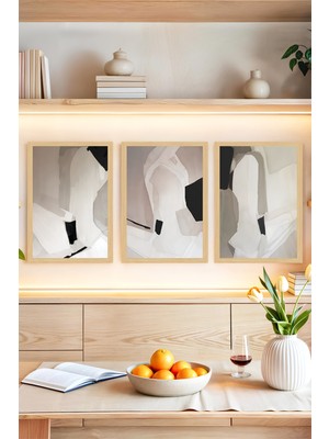 KutuTR 🖼️ Modern Soyut Minimalist Tablo Seti – 3’lü Çerçeve Görünümlü Duvar Dekoru🌟 CRVS1144 30 x 40