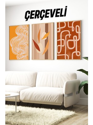KutuTR 🧡 3’lü Çerçeveli Tarçın ve Turuncu Tonlarında Modern Soyut Tablo Seti 🌿 CRV1155 32 x 42