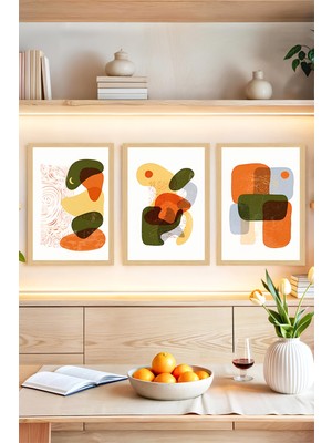 KutuTR 🌿modern Soyut Sanatın Şıklığı: Çerçeve Görünümlü 3’lü Tablo Seti🌟 CRVS1137 30 x 40