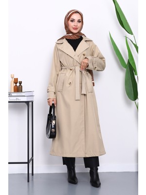 İmaj Butik Taş Kravuze Yaka Kuşaklı Astarlı Trençkot