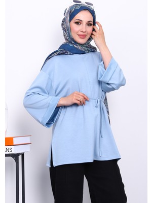 İmaj Butik Bebe Mavi Yanları Yırtmaçlı Bel İpli Tunik