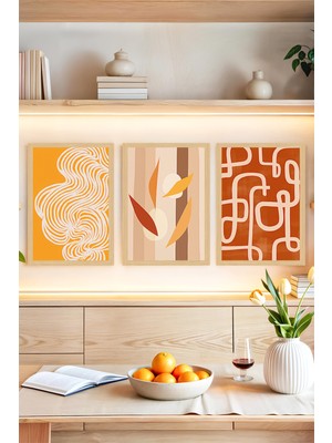 KutuTR 🍁 Modern Turuncu Tonlarında 3’lü Tablo Seti – Çerçeve Görünümlü 🌟 CRVS1155 30 x 40