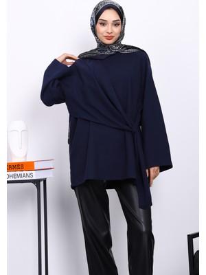 İmaj Butik Lacivert Yandan Şallı Fitilli Tunik