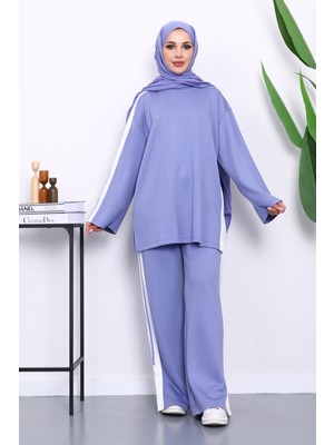 İmaj Butik Lila Renk Bloklu Tunik Pantolonlu Takım