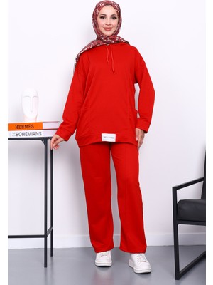 İmaj Butik Kırmızı Önü Etiketli İki İplik Tesettür Takım