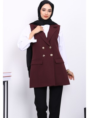 İmaj Butik Mürdüm Kravuze Yaka Astarlı Yelek