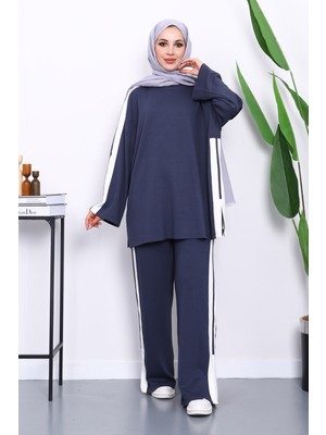 İmaj Butik Füme Renk Bloklu Tunik Pantolonlu Takım