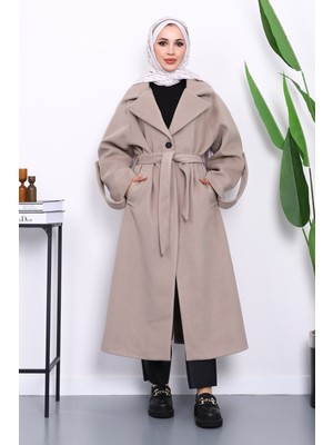 İmaj Butik Vizon Kolu Apoletli Astarlı Kaşe Kaban