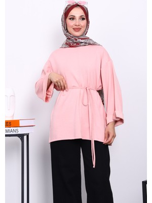 İmaj Butik Pudra Yanları Yırtmaçlı Bel İpli Tunik