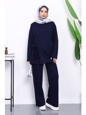İmaj Butik Lacivert Yandan Kuşak Bağlamalı Pantolonlu Takım