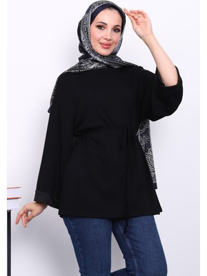 İmaj Butik Siyah Yanları Yırtmaçlı Bel İpli Tunik Modal Kumaş ile Şık ve Rahat Tasarım