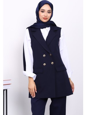 İmaj Butik Lacivert Kravuze Yaka Astarlı Yelek