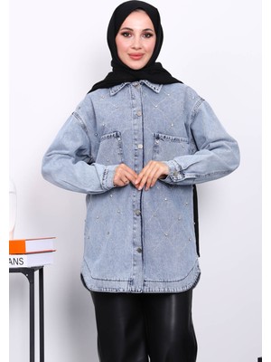 İmaj Butik Mavi Taş İşlemeli Kot Ceket
