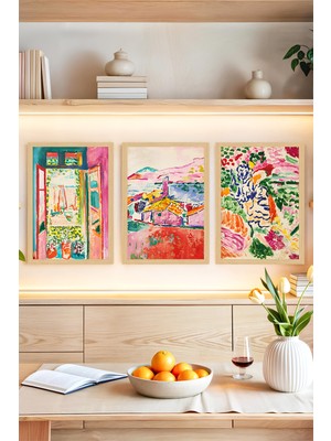 KutuTR 🌞 Renkli Manzara Kompozisyonlu 3’lü Çerçeve Görünümlü Tablo Seti 🌟 CRVS1170 30 x 40