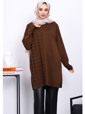 İmaj Butik Kahverengi Soğuk İplik Merserize Triko Tunik