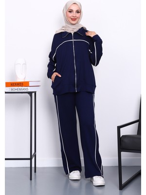 İmaj Butik Lacivert Çift Cepli Fermuarlı Biyeli Takım