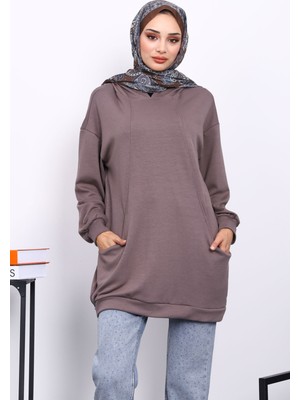 İmaj Butik Vizon Kapşonlu Çift Cepli Sweat