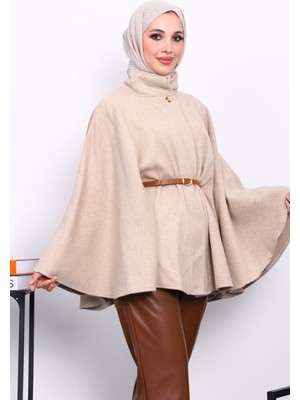 İmaj Butik Vizon Hakim Yaka Bel Kemerli Panço