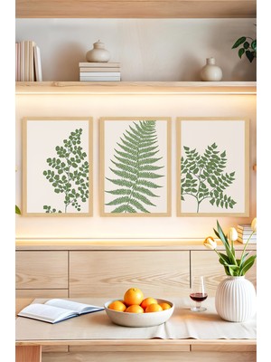 KutuTR 🌿 Yeşil Yaprak Temalı Çerçeve Görünümlü 3'lü Tablo Seti 🌟 CRVS1171 30 x 40