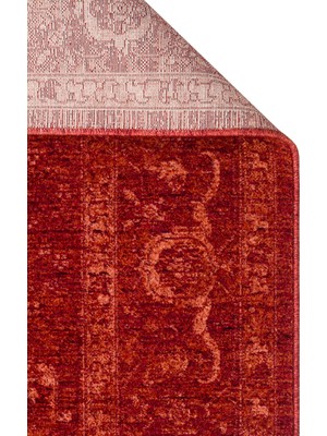 Akbel Halı Shiraz SHR 03 Kırmızı - Vintage Eskitme Desenli Yumuşak Dokulu Modern Makine Halısı