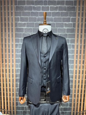 Dupont Filafil Kırlangıç Yaka Viscon Yelekli Takım Elbise