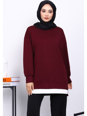 İmaj Butik Mürdüm Bisiklet Yaka Yan Fermuarlı Tunik