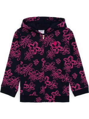 U.S. Polo Assn. Kız Çocuk Lacivert Kapüşonlu Fermuarlı Çiçek Desenli Sweatshirt 50317959-VR033