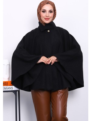 İmaj Butik Siyah Hakim Yaka Bel Kemerli Panço