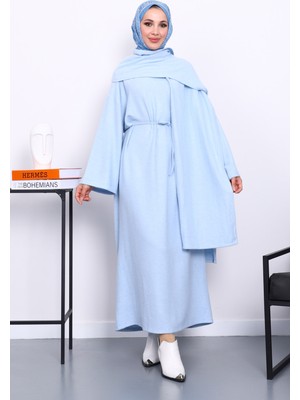 İmaj Butik Bebe Mavi Bisiklet Yaka Bel Kuşaklı Elbise