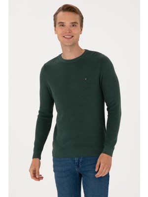 U.S. Polo Assn. Erkek Slim Fit Bisiklet Yaka Koyu Yeşil Basic Kazak 50313667-VR079