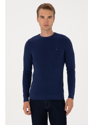 U.S. Polo Assn. Erkek Slim Fit Bisiklet Yaka İndigo Basic Kazak 50313667-VR028